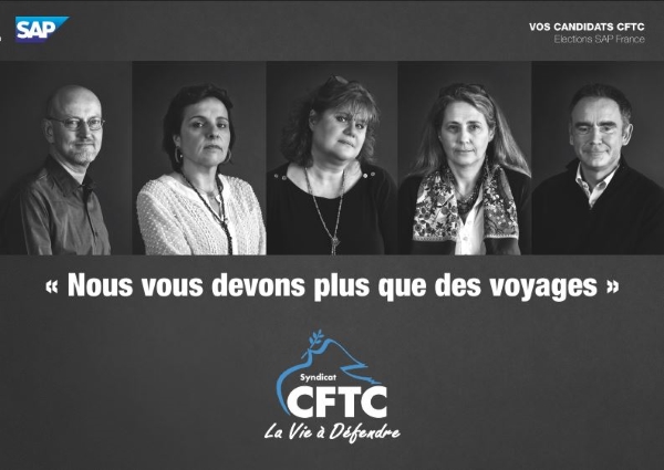 De gauche à droite : Jean-Charles Laroque, Rose-Marie Giannone, Laurence Fagot, Agnès Courbarien, Nicolas Sabatier, tous les cinq candidats CFTC chez SAP France.